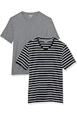 Amazon Camiseta de manga corta, cuello de pico, corte recto (disponible en tallas grandes y largos especiales) Hombre, Pack de 2, , L