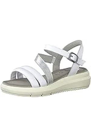 Tamaris 8-88202-20, Sandalias Planas Mujer, White/Silver, 41 EU Ancho