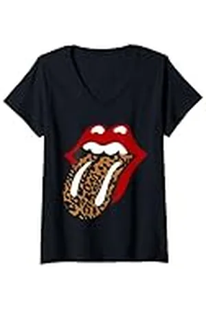 The Rolling Stones Lengua clásica de leopardo Camiseta Cuello V
