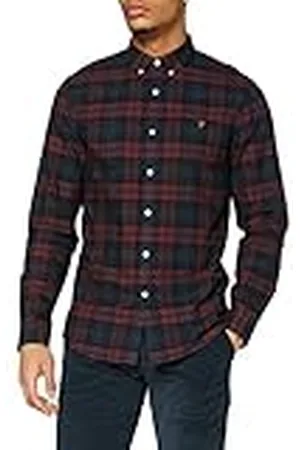 Farah Brewer Slim Fit Cotton Oxford Shirt Camisa, Rojo, XL para Hombre