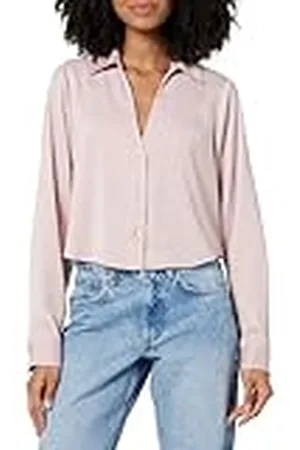 THE DROP Harlow Silky Cropped Blouse Camisas, Rosa Hielo, L