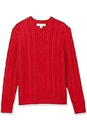 Amazon Jersey de Manga Larga 100% de Algodón con Trenzado Aran y Cuello Redondo Hombre, , XXL