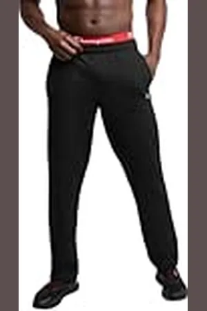 Champion Powerblend, Fleece Open-Bottom Sweatpants for Men (Reg. Or Big & Tall) Pantalones, Logotipo de Parche C Negro, Large para Hombre
