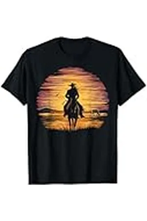Graphic Tees Men Women Boys Girls Vaquero Puesta Del Sol Oeste Jinete De Caballo Silueta Camiseta