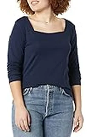 Amazon Camiseta Entallada de Manga Larga y Escote Cuadrado Mujer, , XS