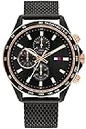 Tommy Hilfiger Reloj Analógico de Cuarzo Multifunción para Hombre con Correa de Malla de Acero Inoxidable Negra - 1792020