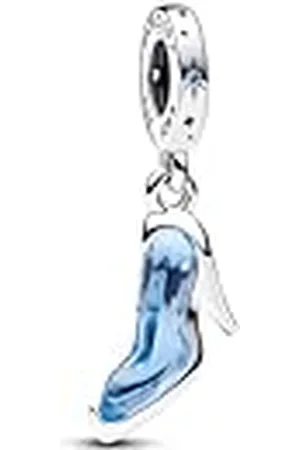 PANDORA Disney Colgante con diseño de zapato de Cenicienta en plata de ley con elegantes circonitas cúbicas de color azul claro y cristal azul eterno