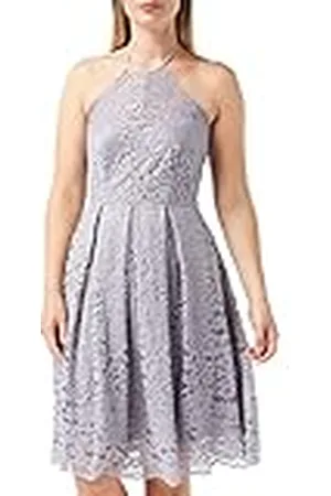 TRUTH & FABLE Marca Amazon - Vestido Cuello Halter de Encaje Mujer, (Dapple Grey), 40, Label: M