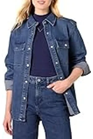 Amazon Chaqueta Camisera de Denim Grueso y Corte Holgado Mujer, , XL