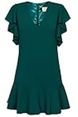 Swing Megan | | M Coctel de Mujer Festivo Fiesta Verano Noche Volantes Casual | Mini Vestido Elegante | Cuello en V | Manga Corta | Verde Oscuro | 38