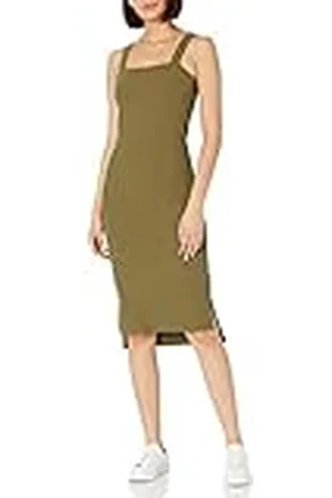 THE DROP Amelia Vestido Midi Bodycon de Escote Cuadrado y Tirantes Mujer, , 3XL Grande