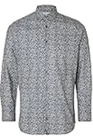 SELECTED Slhslimethan AOP Shirt LS Noos Camisa, Azul Marino, L Hombres