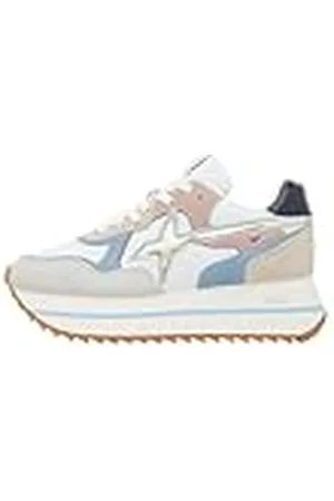 W6YZ Deva W.-Zapatillas Deportivas de Ante y Tejido técnico-Blanco, Blanco-Azul Claro 41