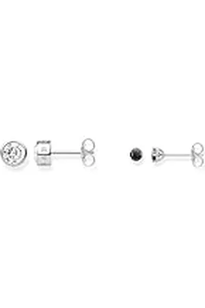 Thomas Sabo Pendientes de mujer con piedra blanca, plata de ley 925, H1963-051-14 & Pendientes de botón de Mujer con Plata de Ley 925 con Zirconia cúbica