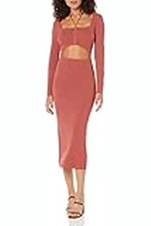 THE DROP Corbin Vestido Midi de Manga Larga con Cuello Halter y Abertura, , 5XL Grande