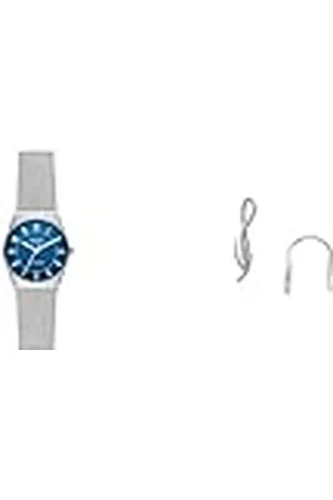 Skagen Reloj para Mujer Grenen Lille Solar Powered y Pendientes Essential Waves, Acero Inoxidable Plateado, Set