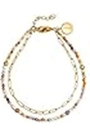 SINGULARU Pulsera Double Crystal Summer - Pulseras en Acero con Acabado en Baño de 18Kt - Pulsera con Detalles en Cristales de Colores - Largo de 21 cm - Joyas Para Mujer
