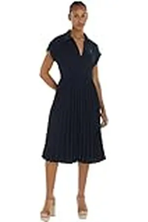 Tommy Hilfiger Vestido Tipo Polo para Mujer Pleated Midi Dress hasta la Rodilla, , 32