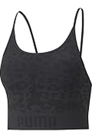 PUMA Low Impact Formknit Seamless Long Line Bra Parte Superior de Ropa Interior, Mujer, Estampado de Leopardo Negro, XS