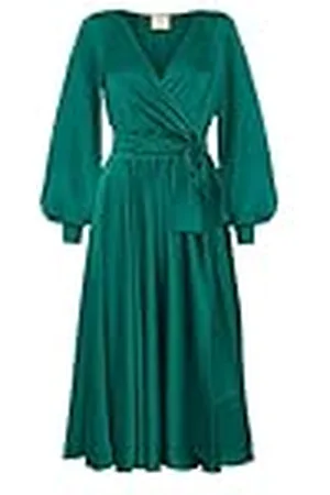 Swing Allison | (S) Midi Mujer Elegante Festivo Noche Novia Vestido de Fiesta | Cuello en V | Manga Larga | Verde | 36 (C)