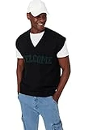 Trendyol Chaleco Tejido de Punto con Cuello en V estándar para Hombre Suéter, Black, M