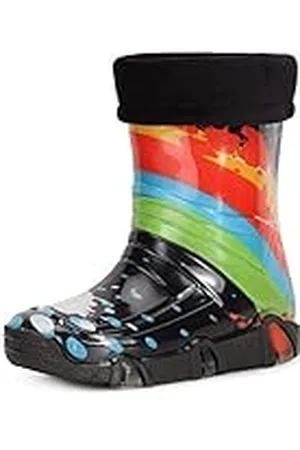 Ladeheid Botas de Agua forradas unisex para Niños Zapatos resistentes al agua Botas de goma Calzado de lluvia para niños y niñas Swk34 (Negro Modelo-34, 25/26 EU)
