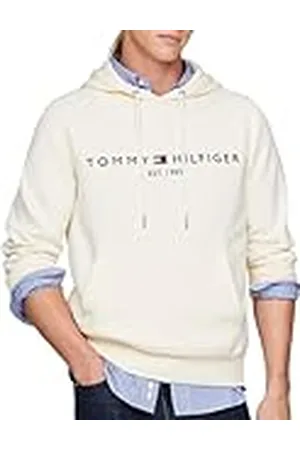 Tommy Hilfiger Sudadera Hombre Tommy Logo con Capucha, Blanco (Calico), XS