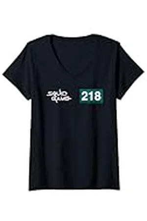 Squid Game Mujer Logotipo del juego de calamar y número de jugador 218 Camiseta Cuello V