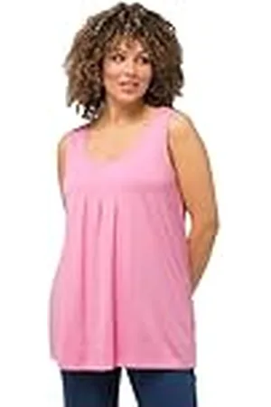 Ulla Popken Top, Pliegue Decorativo, Una línea, Cuello Redondo, Sin Mangas, Modal 796470 Camiseta, Rosa Claro, 56 ES/58 ES Mujeres