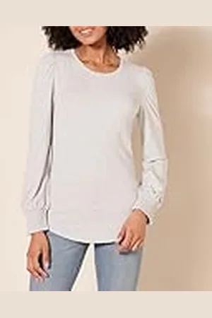 Amazon Camiseta de Manga Larga con Cuello Redondo y Puños Fruncidos Mujer, , M
