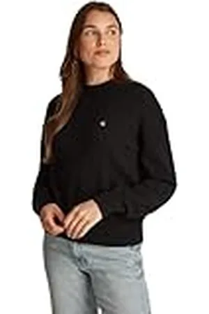 Calvin Klein Jersey Mujer Monogram Embro Crewneck Sweater de algodón, Negro , XS