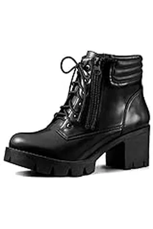 Allegra K Botines De Combate Talón De Bloque Cremallera Lateral Punta Redonda para Mujer 38