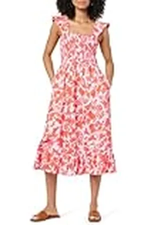 THE DROP Vestido para Mujer, Kimi Midi Fruncido Hombros con Volantes, , XXL