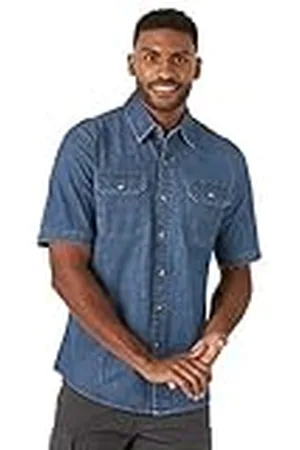 Wrangler Weather Anything-Camiseta de Manga Corta Camisa Abotonada, Lavado Medio, M para Hombre