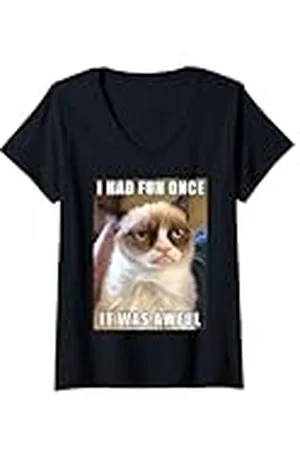 Grumpy Cat Mujer Me divertí una vez, fue horrible. Camiseta Cuello V