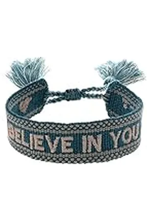 Engelsrufer Pulsera de mujer de poliéster y algodón en verde beige con bordado BELIEVE IN YOU - cierre de cordón - ajustable en talla