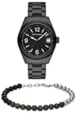 Armani Exchange Reloj de Hombre en Acero Inoxidable Negro y Pulsera de Tono Plateado, Set