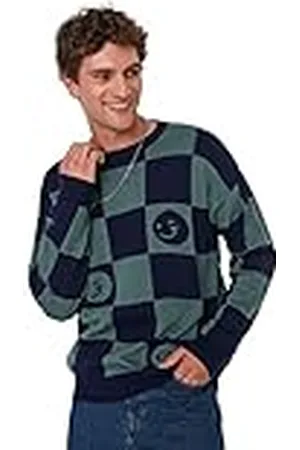Trendyol Suéter Ajustado a Cuadros con Cuello Redondo Sudadera, , L para Hombre