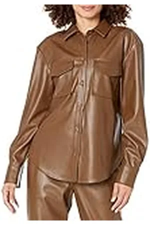 THE DROP Chaqueta Camisera de Manga Larga de Cuero Sintético, por @lisadnyc para Mujer, , Small