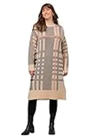 Ulla Popken Vestido de Punto Cuello Alto a Cuadros, , 52-54 para Mujer