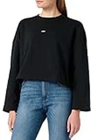 JJXX Jxabbie LS Wide Every Brush Crew Sn-Cepillo Redondo Sudadera, Negro. Estampado: Logotipo Blanco , L para Mujer