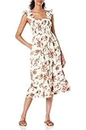 THE DROP Vestido midi Kimi para mujer, fruncidos y tirantes con volantes, , 3XL Grande
