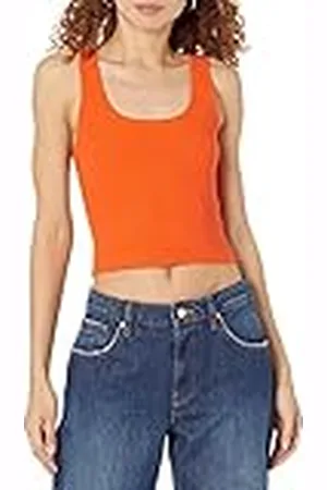 THE DROP Camiseta para Mujer, Femi Corta Acanalada sin Mangas con Cuello Redondo, , M
