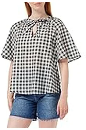 Benetton Blusa 5oa9dq04o Camisa, Patrón de Cuadros Blanco y Negro 84v, XS para Mujer