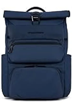 Piquadro Roll-top backpack for computer and iPad® with bike helmet strap, sternum strap, anti-theft cable and RFID anti-fraud protection, BLU, , Talla única, 0 unidades