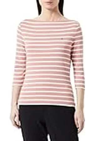 Tommy Hilfiger Camiseta de Manga Larga para Mujer Slim con Cuello Barco, Multicolor (Breton Stp/ Teaberry/ Ecru), XXL