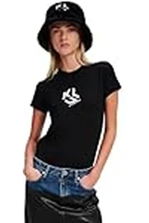 Karl Lagerfeld Para Mujer, Camiseta Ajustada con Monograma, Negra, Talla Grande