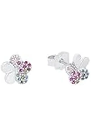 Prinzessin Lillifee Pendientes de plata de ley 925 para niñas, con circonita sintética, 0,8 cm, multicolor, flor, en caja de regalo, 2027898