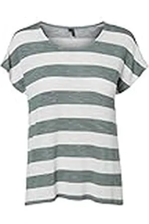 VERO MODA Camiseta de Mujer con Cuello Redondo y Estampado a Rayas, Color: , Talla:M