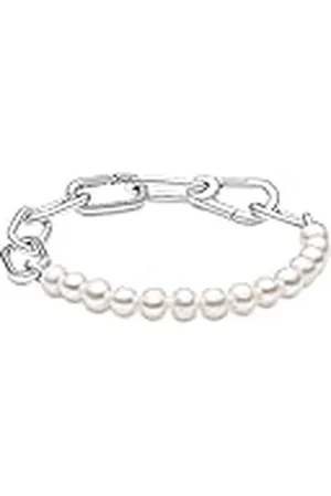 PANDORA ME Pulsera de eslabones de plata de ley con perlas blancas cultivadas en agua dulce, 4